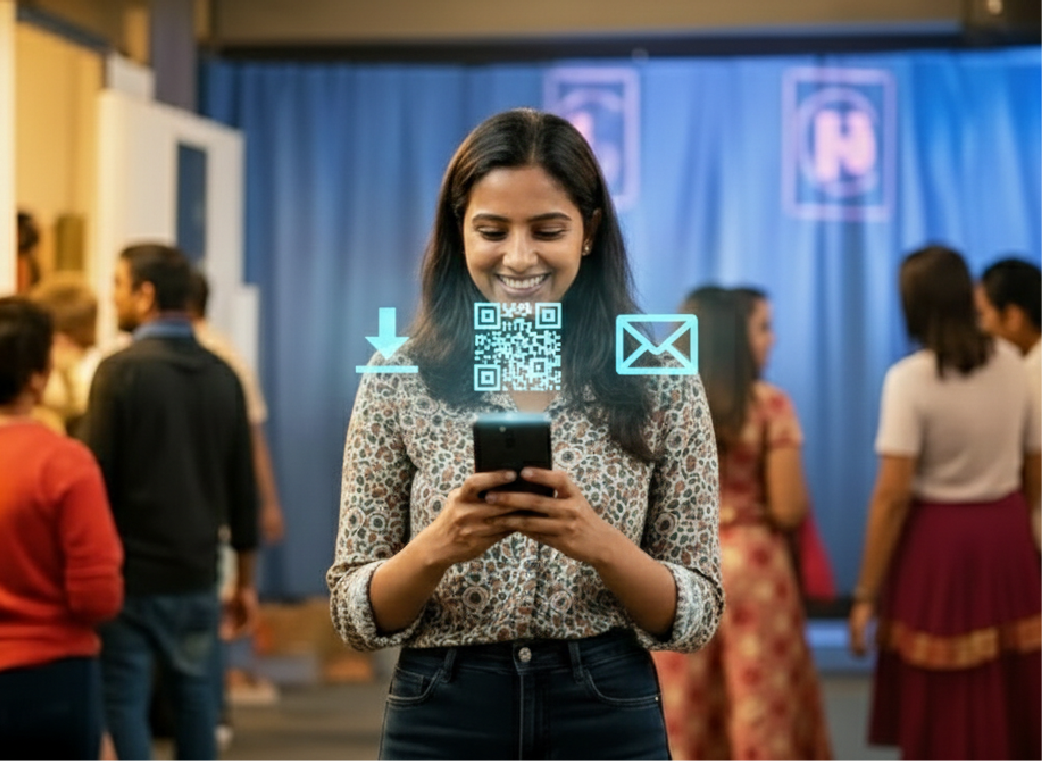 Guests download & share via QR or email 