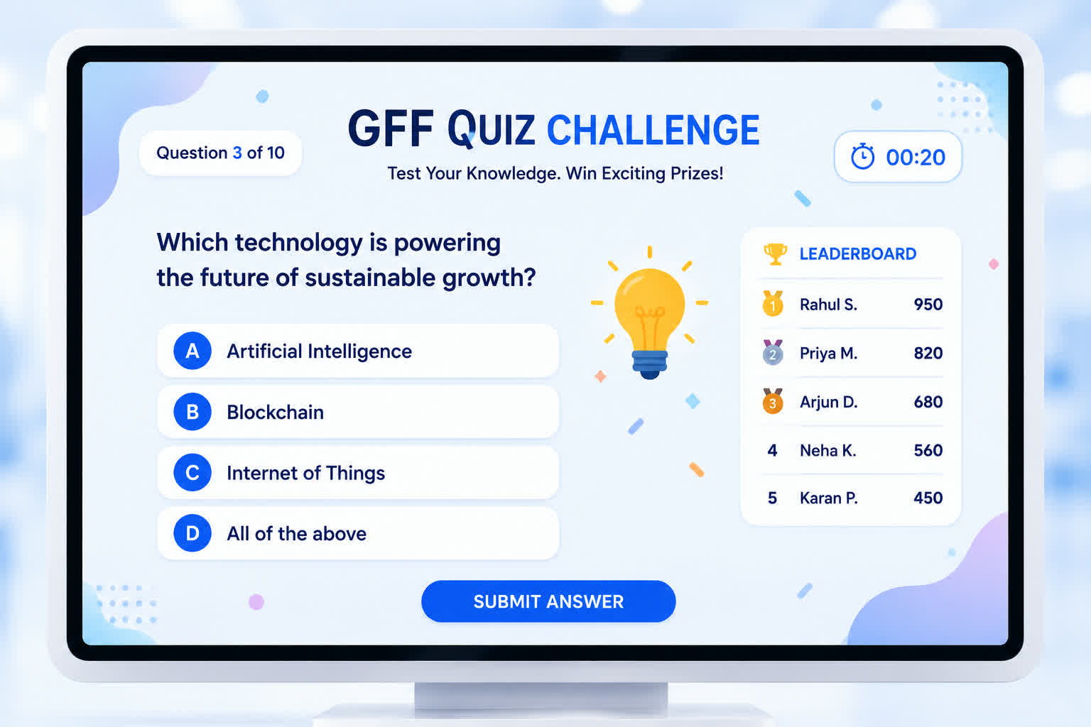 Interactive quiz game booth experience