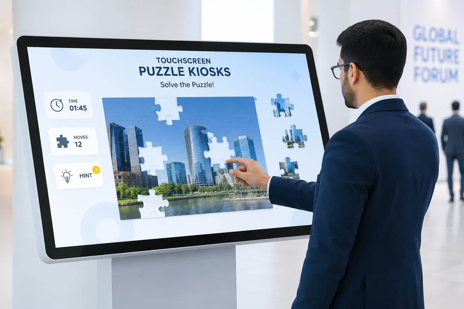 Touchscreen puzzle kiosk booth experience